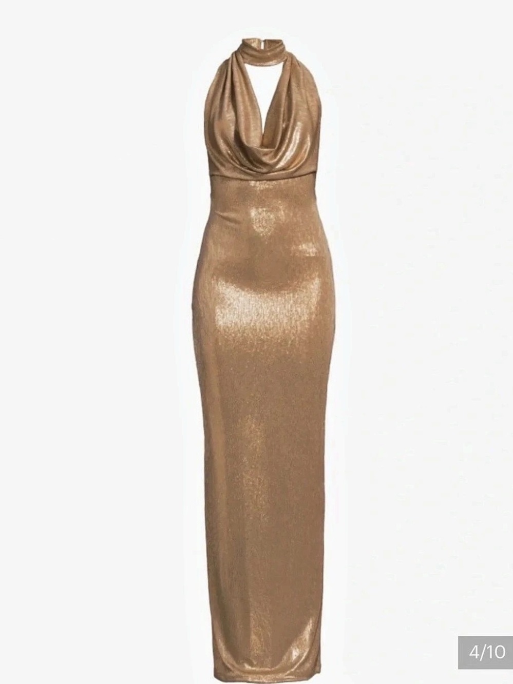 Black Halo Golden Cowl Halter Backless Gown